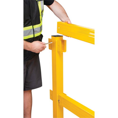 Corner Post for Light-Duty Guard Rails, Steel, 42" H, Safety Yellow Cam Industrial
