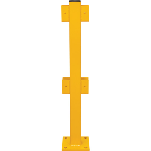 Poteau en ligne pour garde-corps l&eacute;gers, Acier, 42" h, Jaune s&eacute;curit&eacute; OSHA Cam Industrial