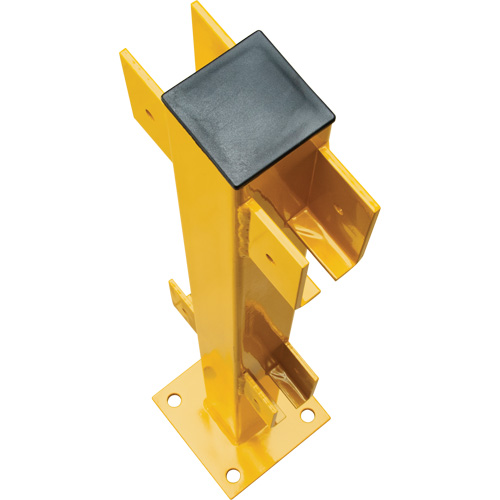 Poteau en ligne pour garde-corps l&eacute;gers, Acier, 42" h, Jaune s&eacute;curit&eacute; OSHA Cam Industrial
