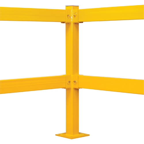 Corner Post for Light-Duty Guard Rails, Steel, 42" H, Safety Yellow Cam Industrial