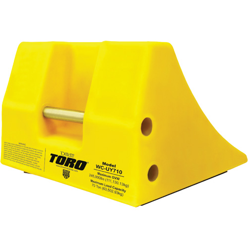 70 Ton Large Equipment Wheel Chock with Handle, Urethane, Yellow Cam Industrial