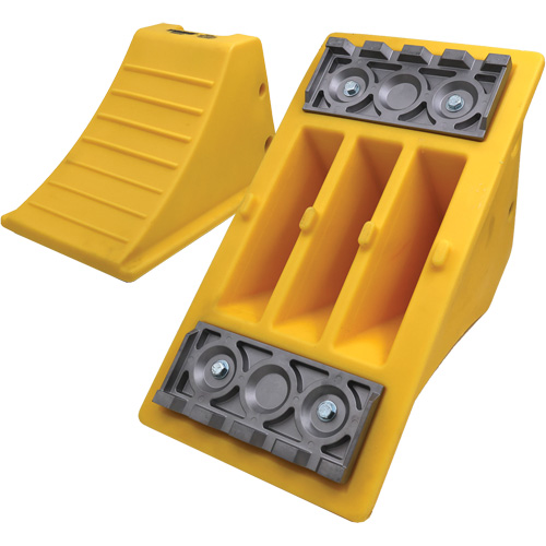 40 Ton Large Equipment Wheel Chock with Aluminum Cleats, Urethane, Yellow Cam Industrial
