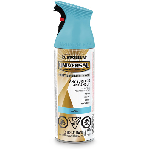 Universal&reg; Enamel Paint & Primer In One, Aqua Blue, Satin, Aerosol Can Cam Industrial