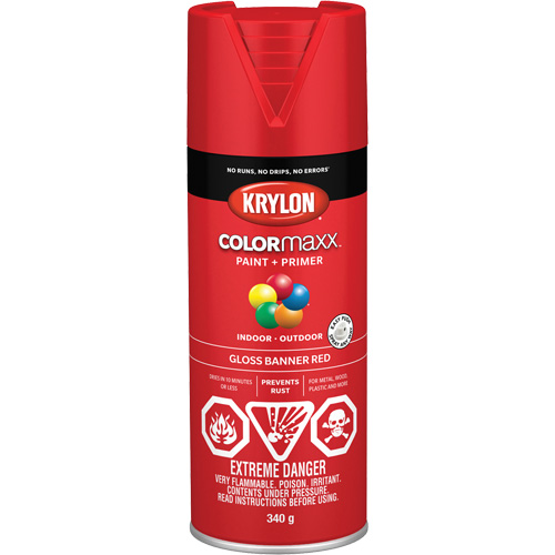 COLORmaxx Paint + Primer, Banner Red, Gloss, 12 oz., Aerosol Can Cam Industrial