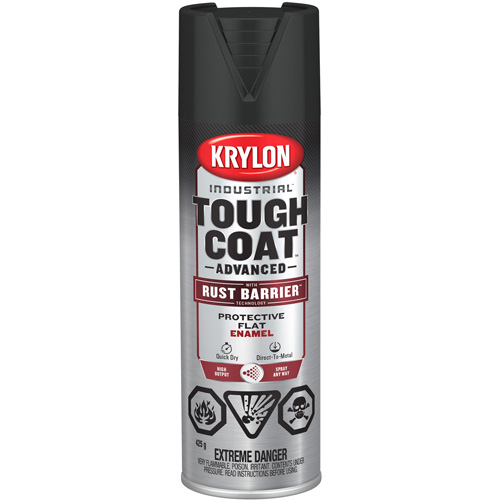 Tough Coat&reg; Advanced Paint with Rust Barrier Technology, Black, Flat, 425 g, Aerosol Can Cam Industrial