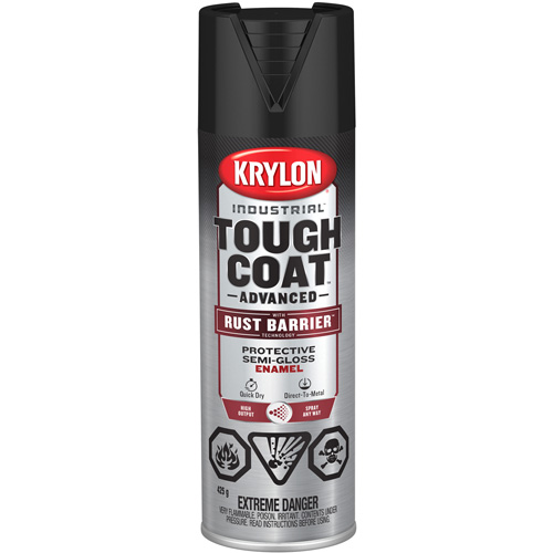 Peinture Tough Coat avec technologie Rust Barrier, Noir, Semi-brillant, 425 g, Canette a&eacute;rosol Cam Industrial