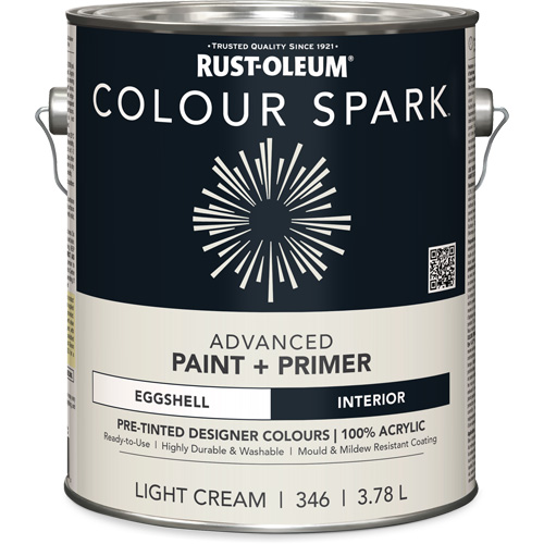 Colour Spark Interior Pre-Tinted Paint + Primer Wall Paint, White Cotton, Semi-Gloss, 3.78 L, Gallon Cam Industrial