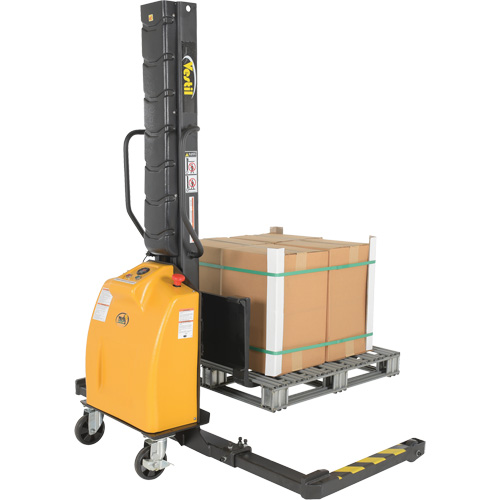 Narrow Mast Powered Lift Stacker, Electric Operated, 1000 lbs. Capacity, 63" Max Lift Cam Industrial
