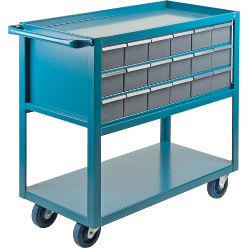Drawer Shelf Cart, 1200 lbs. Capacity, Steel, 18" x W, 35" x H, 36" D, Rubber Wheels, All-Welded, 18 Drawers Cam Industrial