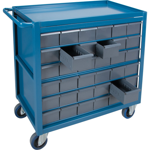 Drawer Shelf Cart, 1200 lbs. Capacity, Steel, 18" x W, 35" x H, 36" D, Rubber Wheels, All-Welded, 36 Drawers Cam Industrial