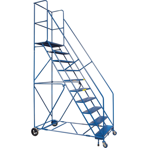 CSA-Certified Rolling Step Ladder with Locking Step, 10 Steps, 30" Step Width, 89" Platform Height, Steel Cam Industrial