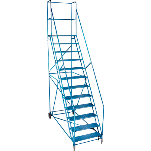 CSA-Certified Rolling Step Ladder with Locking Step, 12 Steps, 30" Step Width, 109" Platform Height, Steel Cam Industrial
