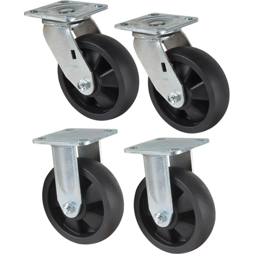 Jeu de roulettes, Fixe/Pivotant, 6" (152,4 mm), Nylon, 2400 lb (1089 kg) Cam Industrial