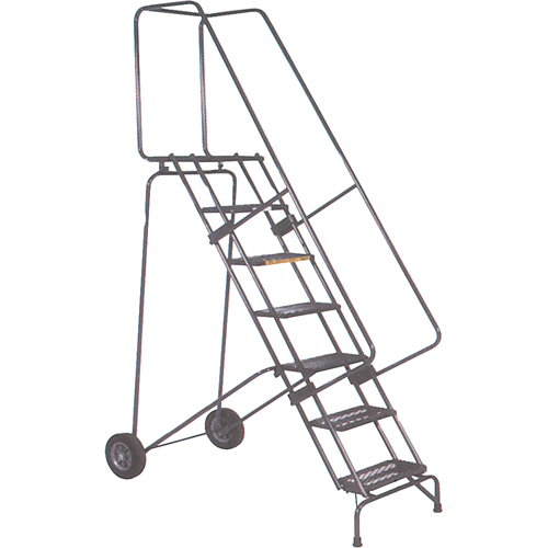 Fold-N-Store Rolling Ladders, 10 Steps, Perforated, 100" High Cam Industrial