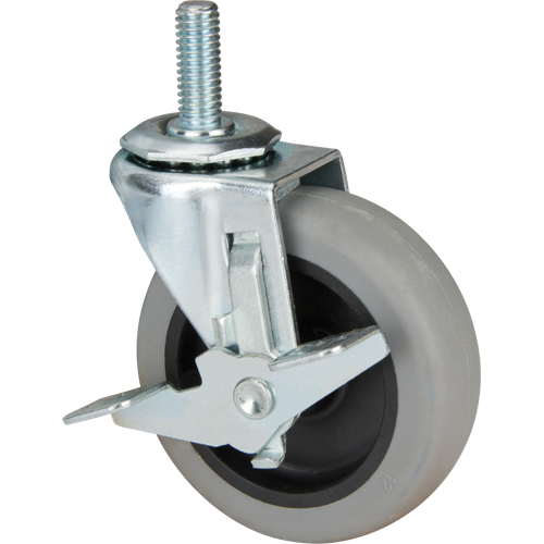 Stem Caster, Swivel with Brake, 3" (76 mm) Dia., 80 lbs. (36 kg.) Capacity Cam Industrial