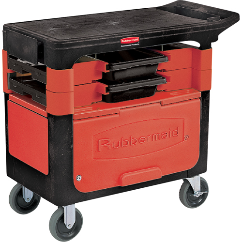 Trades Carts With Lockable Cabinet, 2 Drawers, 38" L x 19-1/4" W x 33-3/8" H, Black Cam Industrial