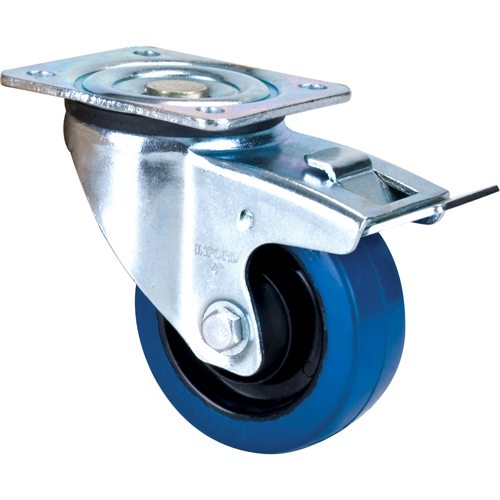 Blue Caster, Swivel with Brake, 4" (101.6 mm), Rubber, 350 lbs. (158.8 kg.) Cam Industrial