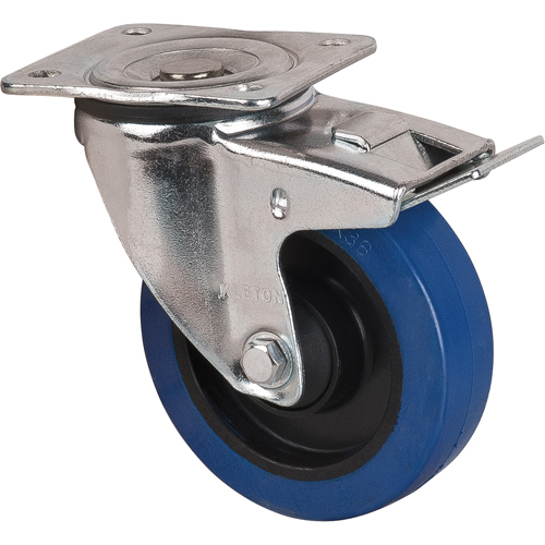 Blue Caster, Swivel with Brake, 5" (127 mm), Rubber, 400 lbs. (181 kg.) Cam Industrial