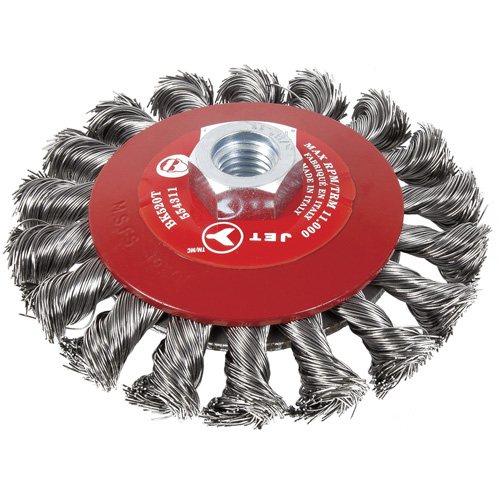BK520T Knot-Twisted Conical Bevel Brush, 5" Dia., 5/8-11 Arbor Cam Industrial