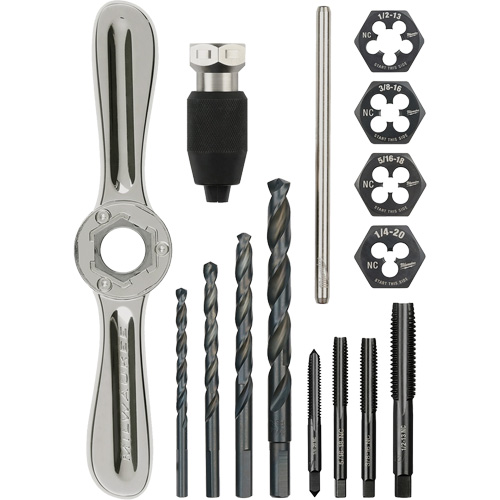 Tap and Die Set with Hex-Lok 2-in-1 Handle, 15 Pieces Cam Industrial