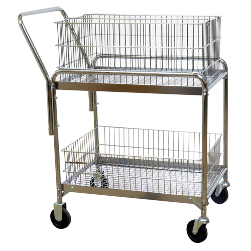 Wire Mesh Office Mail Cart, 200 lbs. Capacity, Chrome, 20" D x 33" L x 37-1/2" H, Chrome Plated Cam Industrial