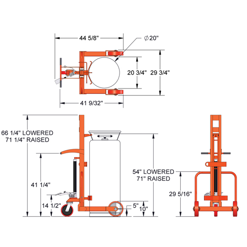 Grand chariot hydraulique HLCC pour bouteille de gaz liquide, Roues Polyur&eacute;thane, Base de 20" la x 20" p, 1000 lb Cam Industrial