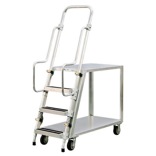Aluminum Stock Picking Ladder Cart, Aluminum, 22" W x 51-1/2" D, 2 Shelves, 800 lbs. Capacity Cam Industrial