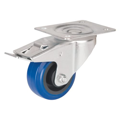 Blue Caster, Swivel with Brake, 3" (76 mm), Rubber, 285 lbs. (129 kg.) Cam Industrial