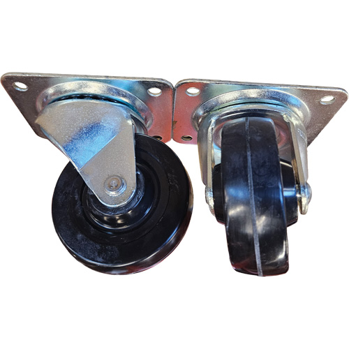 Roulette avec plaque, Pivotant, 4" (101,6 mm), Caoutchouc, 225 lb (102 kg) Cam Industrial