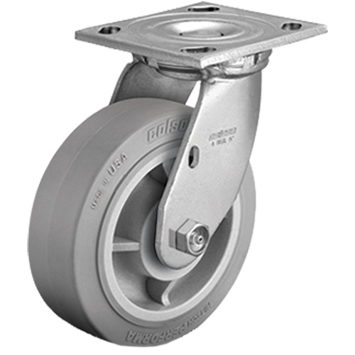 Roulette avec plaque, Pivotant, 4" (101,6 mm), Caoutchouc, 225 lb (102 kg) Cam Industrial