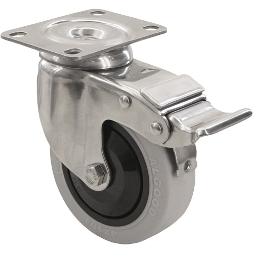 2309 Caster with Double Locking Brake, Swivel with Brake, 5" (127 mm), Envirothane Grey, 350 lbs. (158.8 kg.) Cam Industrial