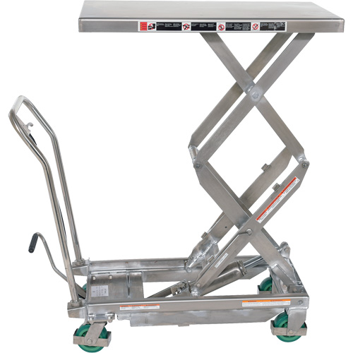 Manual Hydraulic Scissor Lift Table, 36-1/4" L x 19-3/8" W, Stainless Steel, 600 lbs. Capacity Cam Industrial