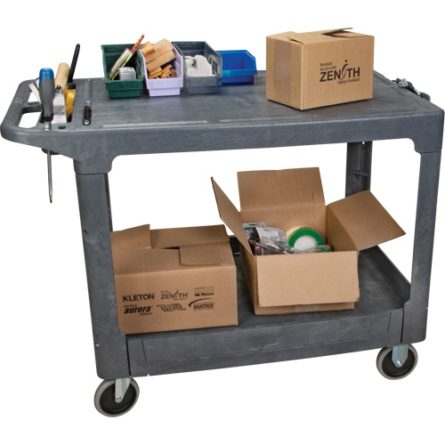 Chariot utilitaire pour l'entretien avec tablette plate, 2 tiers, 25-1/4" x 32-1/4" x 44", Capacit&eacute; 550 lb Cam Industrial
