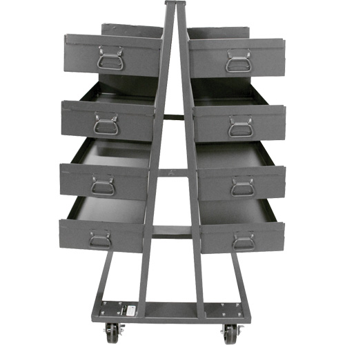 Double-Sided Heavy Duty A-Frame Cart with 8 Large Lipped Trays, 38" x 30" x 63", 2500 lbs. Capacity Cam Industrial
