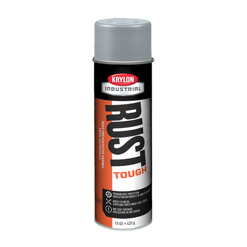 Rust Tough&reg; Acrylic Alkyd Enamels, Grey, Gloss, 15 oz., Aerosol Can Cam Industrial