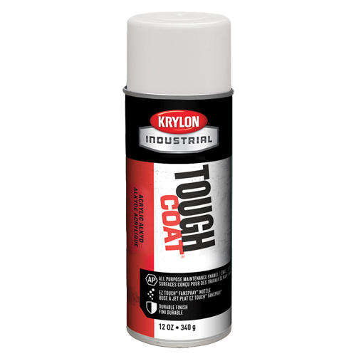 Tough Coat&reg; Acrylic Alkyd Enamel, Flat White, Very Flat, 12 oz., Aerosol Can Cam Industrial