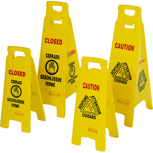 Wet Floor Safety Signs, Quadrilingual with Pictogram Cam Industrial