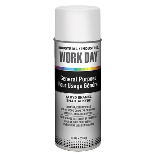Peinture industrielle Work Day, Blanc, Tr&egrave;s mat, 10 oz, Canette a&eacute;rosol Cam Industrial