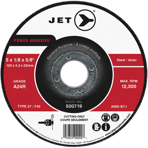 Meule &agrave; tronçonner Power Abrasive, 4-1/2" x 1/8", Arbre de 7/8", Type 27, 13 300 Tr/min Cam Industrial