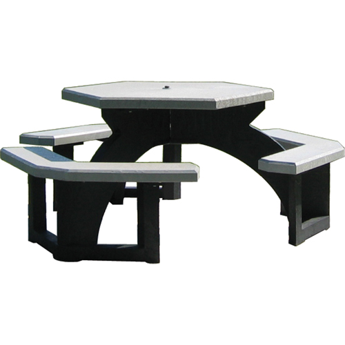 Tables de pique-nique hexagonales en plastique recycl&eacute;, 78" lo x 78" la, Gris Cam Industrial