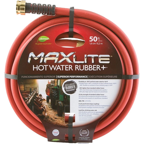 Hot Water Hose, Rubber, 5/8" dia. x 50' L Cam Industrial