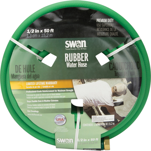 Professional-Grade Green Garden Hose, Rubber, 1/2" dia. x 100' Cam Industrial