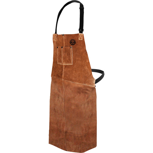 Leather Welding Apron, Bib, 36" L, Brown Cam Industrial