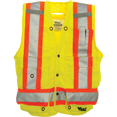 Surveyor Safety Vest, High Visibility Lime-Yellow, Large, Polyester Cam Industrial