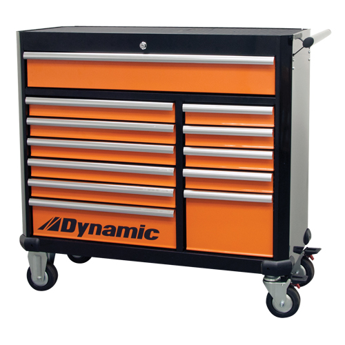Armoire &agrave; outils mobile, 12 tiroirs, 42" la x 18" p x 41" h, Noir/Orange Cam Industrial