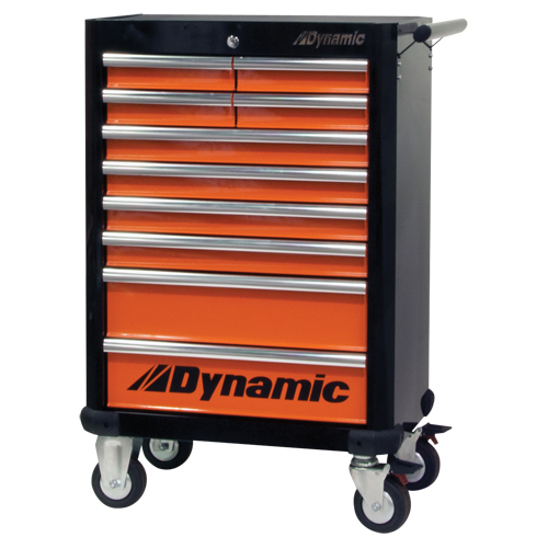Armoire &agrave; outils mobile, 10 tiroirs, 28" la x 18" p x 43-1/4" h, Noir/Orange Cam Industrial