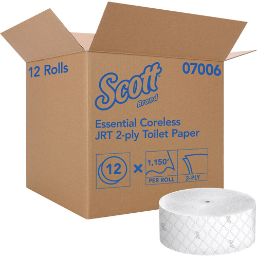 Scott&reg; Essential Toilet Paper, Jumbo/Coreless Roll, 2 Ply, 1150' Length, White Cam Industrial
