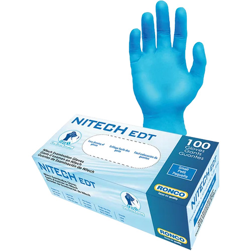 Gants d'examen EDT, Grand, Nitech, 5 mils, Sans poudre, Bleu, Classe 2 Cam Industrial