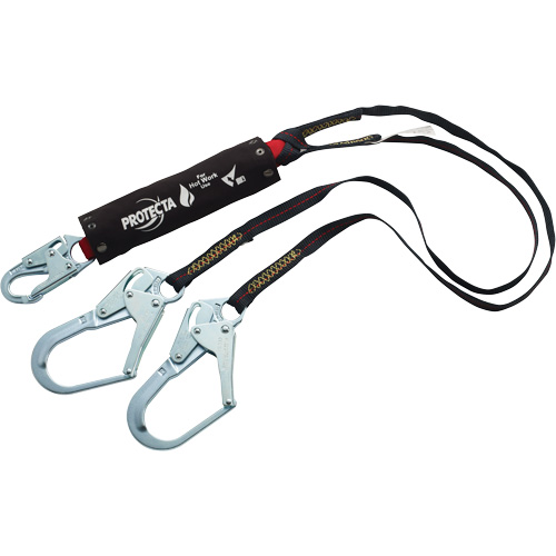 PRO Shock-Absorbing Lanyard, 6', Rebar Hook Center, Snap Hook Leg Ends, Kevlar&reg; Cam Industrial
