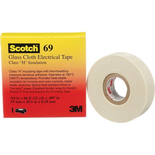 Scotch&reg; Glass Cloth Tape, 19 mm (3/4") W x 20 m (66') L, 7 mils, White Cam Industrial